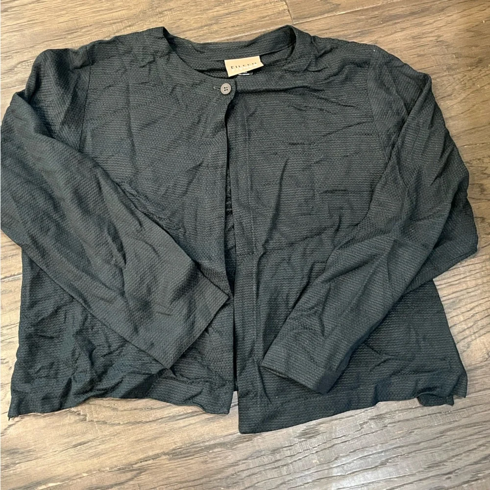 Eileen Fisher Black Textured Silk/Viscose Long Sleeve - Picture 1 of 6